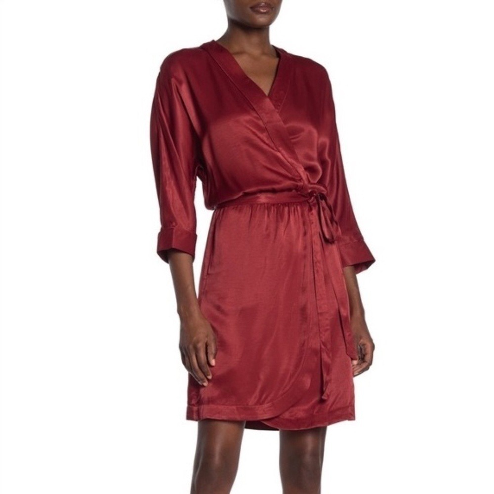 SCOTCH & SODA Maison Scotch Red Satin Wrap Dress Solid Party Cocktails Medium - Picture 1 of 14